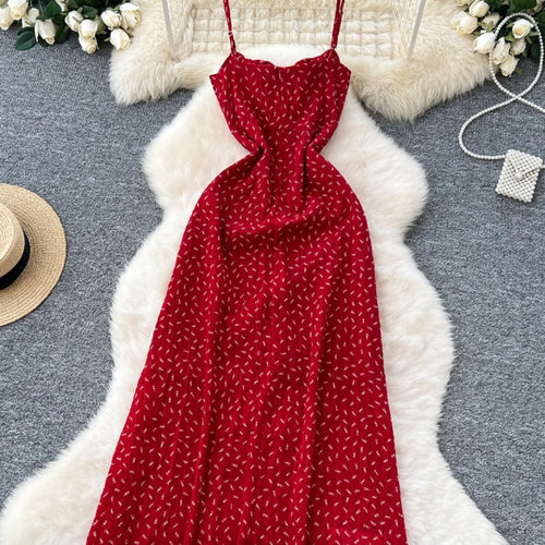 Load image into Gallery viewer, French Women Red Print Elegant Slim Lace-up Slip Long Dress 2025 Summer New Retro Sleeveless Holiday Party Dress Fashion Popular
