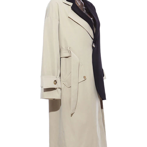Load image into Gallery viewer, Women Khaki Big Size Asymmetrical Trench New Lapel Long Sleeve Loose Fit Windbreaker Fashion Spring Autumn 2025 1K912
