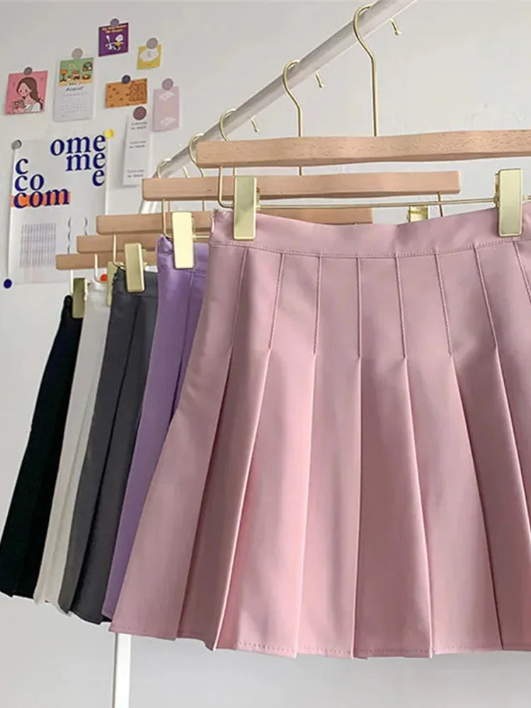Black Skirt Female Summer High Waist gothic Anti-Glare A-Line Pleated Skirt Short Skirt Purple Ins Tide Ulzzang Skirt
