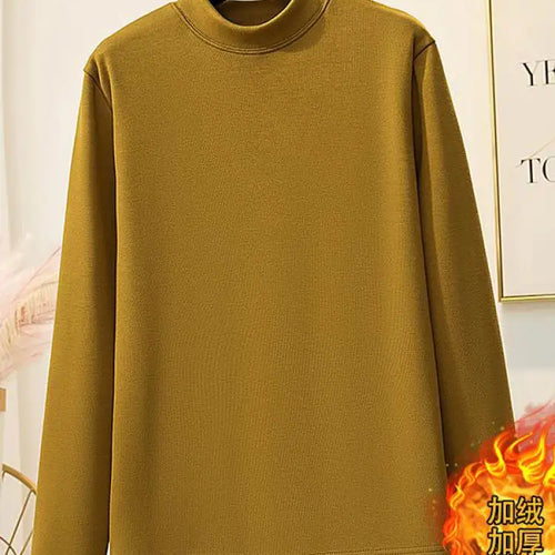 Load image into Gallery viewer, Korean Version New Black Brown Velvet Cotton Round Neck T Shirt Autumn Winter Women Yellow Slim Long Sleeve Plus Size Tops Thick
