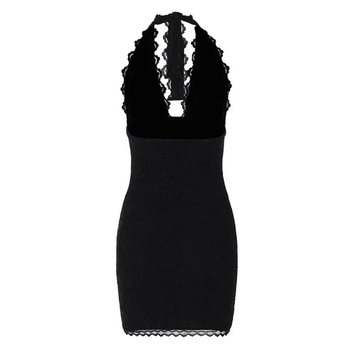 Load image into Gallery viewer, Lace Halter Sexy Mini Dress For Women Robe Off-shoulder Deep V Neck Sleeveless Backless Skinny Club Party Dress Robe
