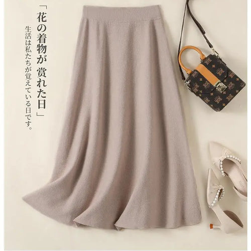 Load image into Gallery viewer, Korean Fashion 2024 Autumn Winter Ladies New Solid Elegant High Waist Pleated Long Skirt Women Simplicity Knitted Cotton Skirts
