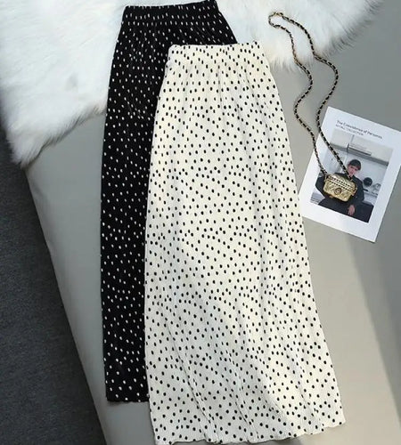 Women Summer Dot Wrapped Skirts Beach Holiday Clothes High Waist Casual Summer Elastic Waist Midi Skirt Female Sexy Korean Trend