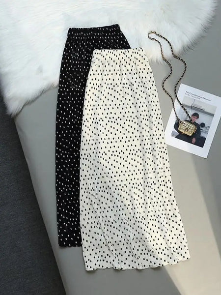 Women Summer Dot Wrapped Skirts Beach Holiday Clothes High Waist Casual Summer Elastic Waist Midi Skirt Female Sexy Korean Trend