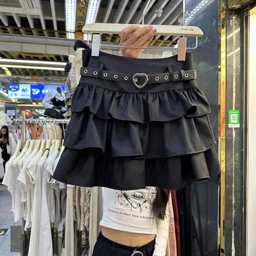 Load image into Gallery viewer, Spring Summer Women Black Brown High Waist Ruffles Cake Short Skirt White Holiday Party Pleated Mini Skirt Ladies Popular French
