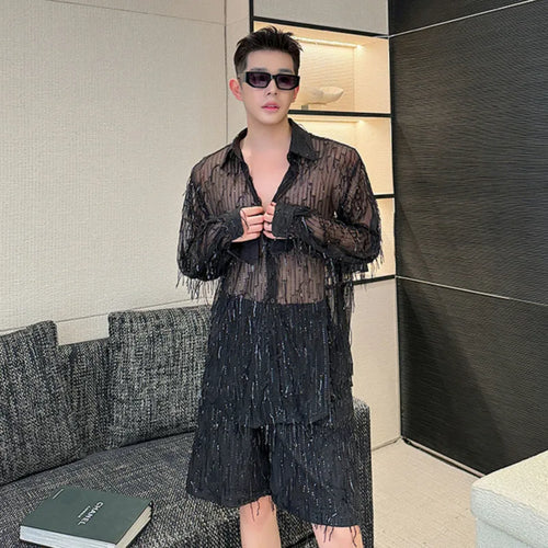 Load image into Gallery viewer, Casual Shorts Men&#39;s Korean Style Trend Sequin Tassel Solid Color Fashion Elastic Waist Male Pants Summer 9C5317
