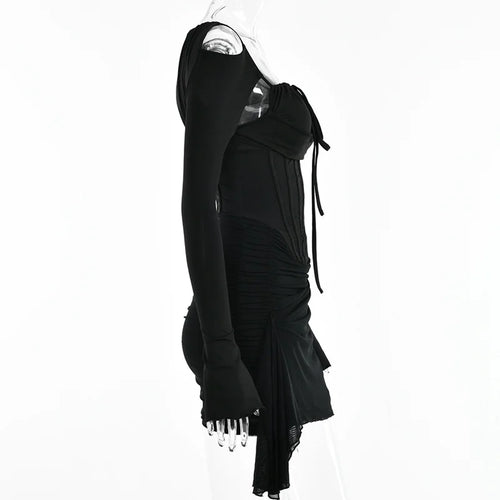 Load image into Gallery viewer, Hollow Out Spaghetti Strap Dresses Women Sexy High Waist Long Sleeve Party Outfits Solid Backless Black Fishbone Dress
