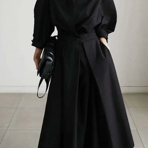 Load image into Gallery viewer, Women Beige Pleated Long Big Size Elegant Dress New Lapel Long Sleeve Loose Fit Fashion Tide Spring Autumn 2025 1DE91400
