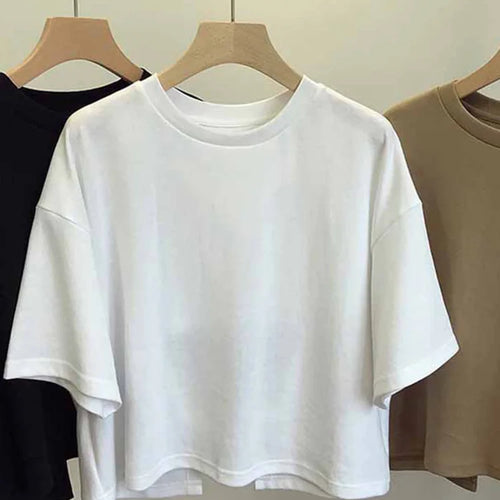 Load image into Gallery viewer, Summer New Ladies Casual Backless T-Shirt 2024 Korean Women Round Neck Loose Sweet Spicy Wind Short-Sleeved Crop Tops
