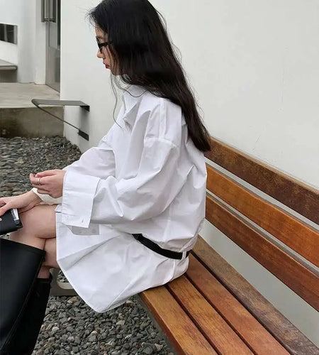 Women White Hem Pleated Elegant Big Size Mini Shirt Dress New Lapel Long Sleeve Fashion Tide Spring Autumn 2025 1DH9552