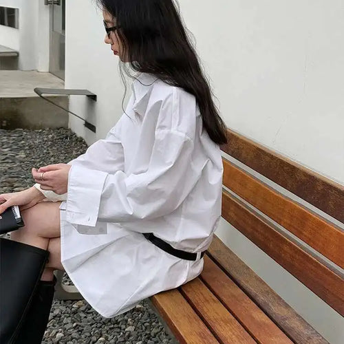 Load image into Gallery viewer, Women White Hem Pleated Elegant Big Size Mini Shirt Dress New Lapel Long Sleeve Fashion Tide Spring Autumn 2025 1DH9552
