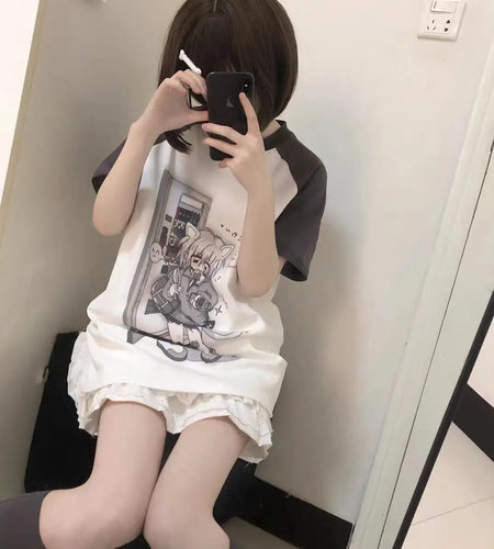 Japanese Oversized T Shirts Women's Clothing Summer Camisetas Short Sleeve Anime Print Tees Y2k Tops Casual Fashion T-shirts