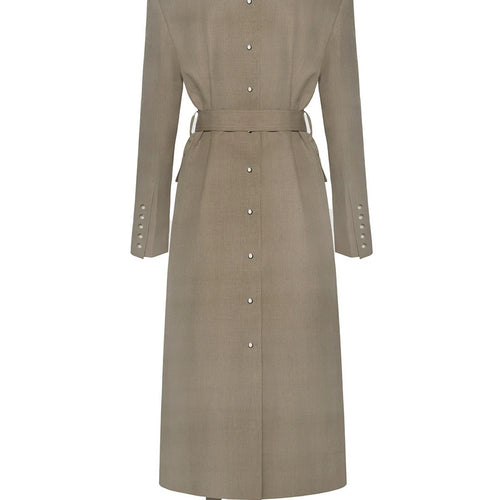 Load image into Gallery viewer, Solid Slimming Spliced Lace Up Temperament Jacket for Women Lapel Long Sleeves Patchwork Pockets Trench Female New
