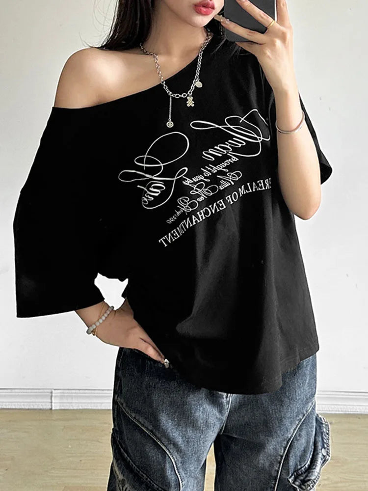 Casual Relax Woman T-shirt Letter 2025 Women Hot New Versatile Street Atmosphere Style Fashionable Chick Summertime Tops