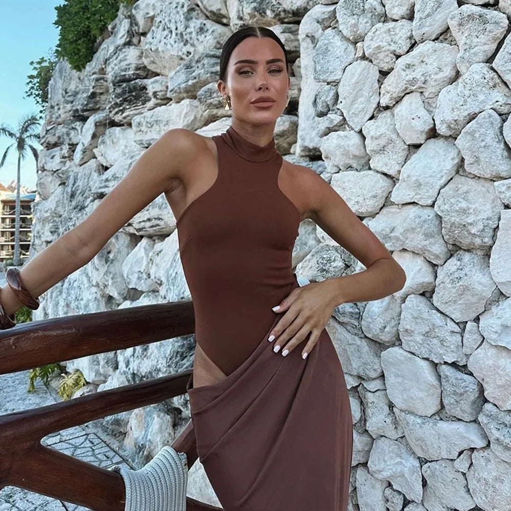 Women Sexy Party Club Evening Bodycon Sleeveless Long Dress Backless Soild Color Elegant Summer Dress