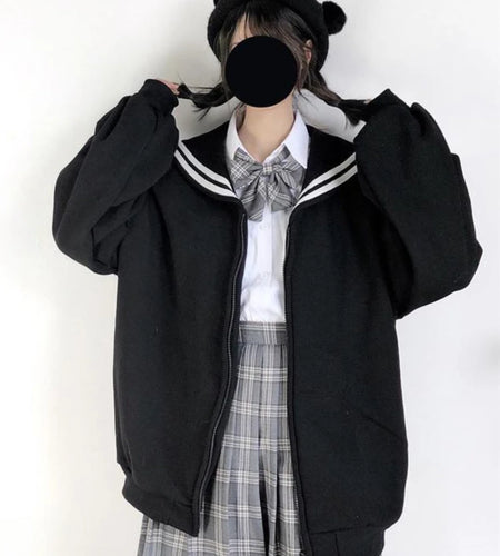 Sailor Collar Coat Japanese Jk Girls Kawaii Y2k Aesthetic Jacket Loose Vintage Casual Women Clothing Grunge Fashion Coats Preppy