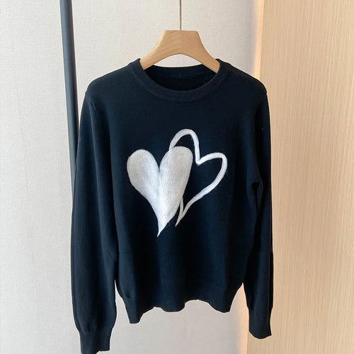 Load image into Gallery viewer, Womens Knitted Sweaters Heart Embroidery Harajuku Casual Pullover Jumpers Streetwear Autumn Y2K Clothes C-235
