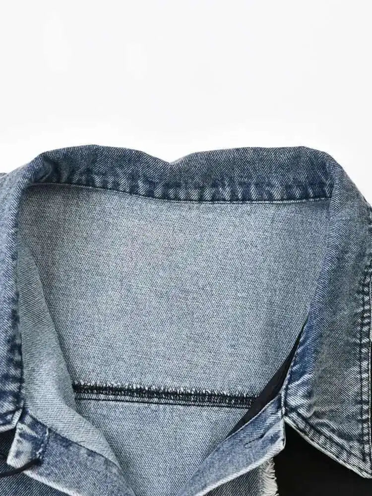 Loose Fit Blue Denim Burr Big Size Casual Jacket New Lapel Long Sleeve Women Coat Fashion Tide Spring Autumn 2025 CP2143
