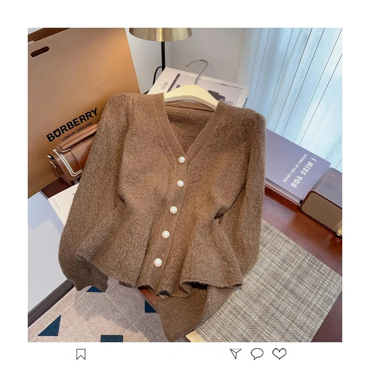 Autumn Winter Solid Elegant V Neck Single Breasted Ruffles Short Sweater Women's French 2024 New Long Sleeved Slim Knitted Tops