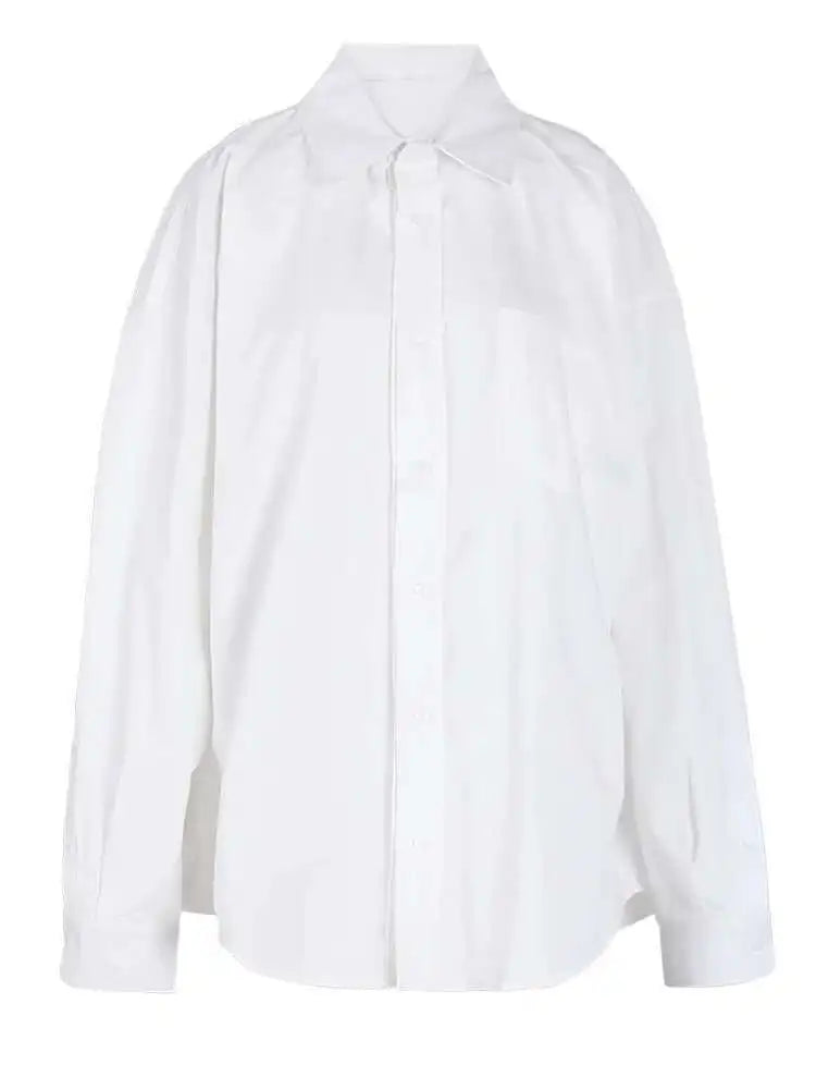 Women White Brief Shaped Big Size Casual Blouse New Lapel Long Sleeve Shirt Fashion Tide Spring Autumn 2025 CPG1165