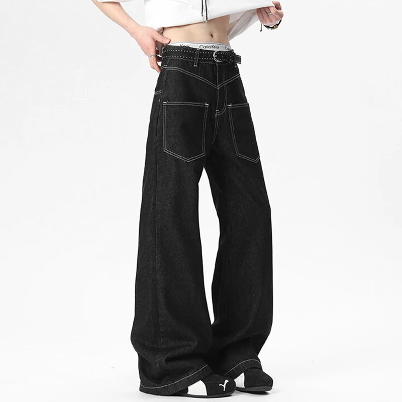 Men's Jeans New Micro Flared American Style Front Pockets Personaility Design Solid Color Fashion Male Bottoms 9W1654