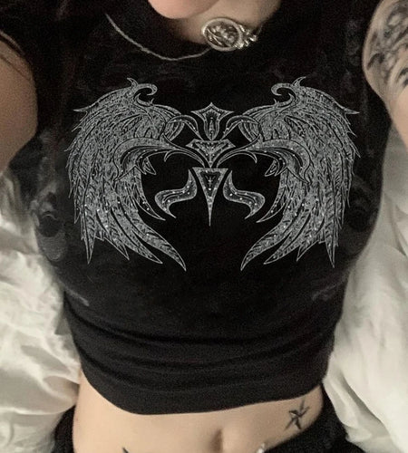 Mall Goth Grunge Fairycore Graphic Print Short Sleeve T-shirt Summer Tee Dark Academia Crop Tops Streetwear Aesthetic