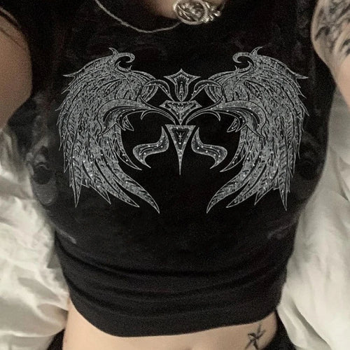 Load image into Gallery viewer, Mall Goth Grunge Fairycore Graphic Print Short Sleeve T-shirt Summer Tee Dark Academia Crop Tops Streetwear Aesthetic
