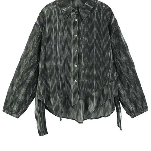 Load image into Gallery viewer, Women Coffee Tie Dye Ribbon Big Size Casual Blouse New Lapel Long Sleeve Shirt Fashion Tide Spring Autumn 2025 1DH5309
