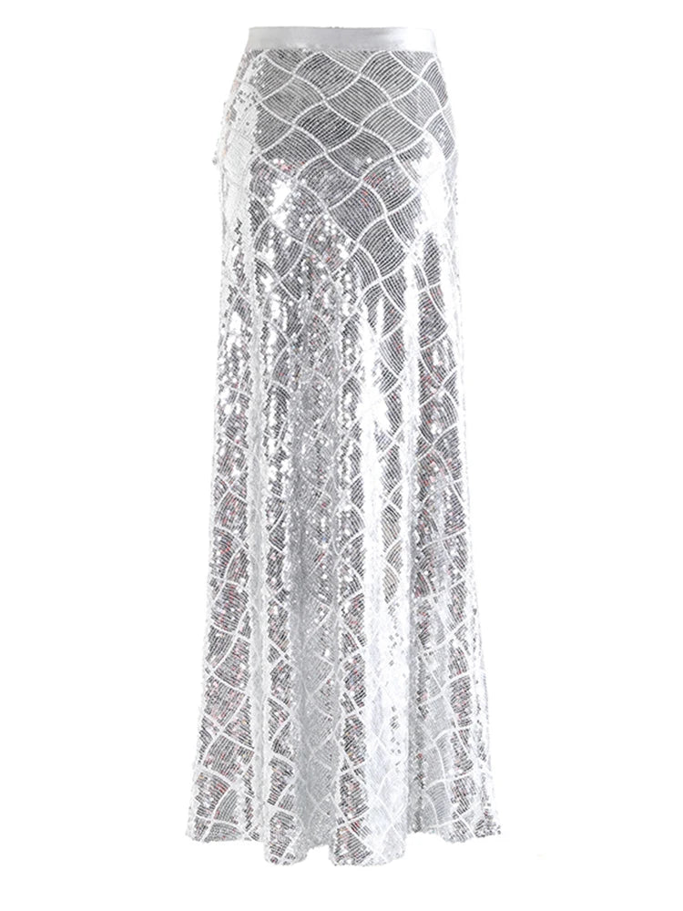 High Waist Black Sequins Shining Floor-Length Elegant Half-body Skirt Women Fashion Tide New Spring Autumn 2025  1DJ0272