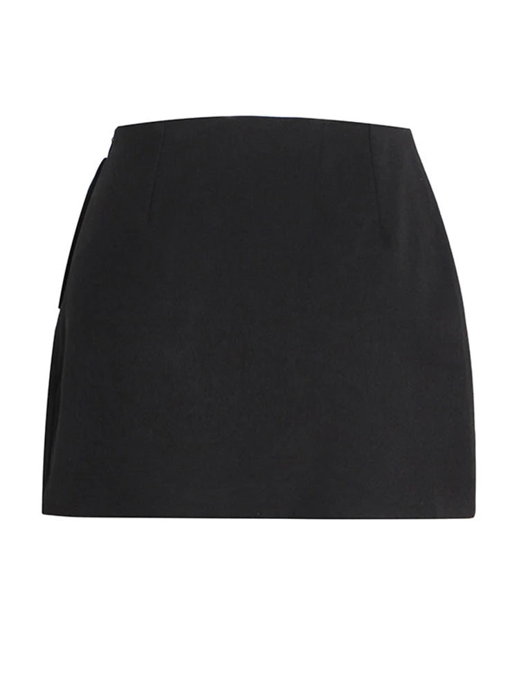 Solid Patchwork Belt Sexy Mini Skirts For Women High Waist Spliced Zipper Temperament A Line Skirt Female Fashion Clothing