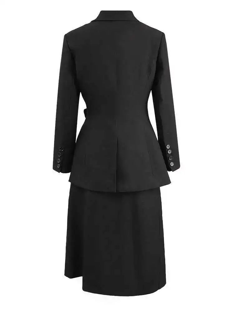 Black Blazer Slit Half-body Skirt Two Pieces Suit New Lapel Long Sleeve Women Fashion Tide Spring Autumn 2025 CPDB080