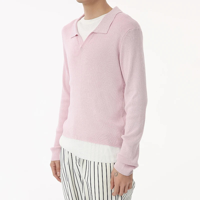 Korean Design Men's Knits Fake Two-piece Round Collar Contrast Color Casual Male Sweater Stylish Simple Autumn 9C6936