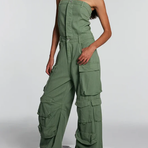 Load image into Gallery viewer, Solid Casual Loose Jumpsuits For Women Strapless Sleeveless High Waist Spliced Pockets  Jumpsuit Female Fashion Clothing
