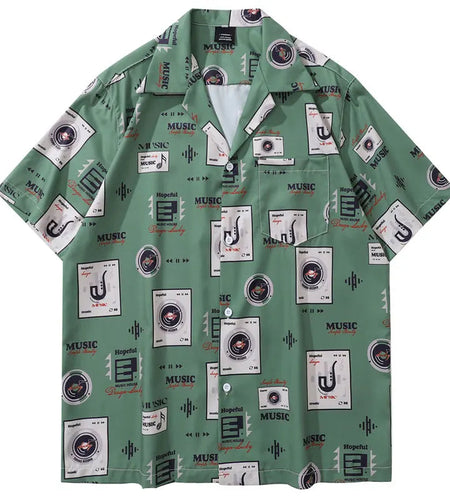 Vintage Hawaiian Shirts Retro Music Player Graphic Printed Beach Blouse Harajuku Summer Casual Baggy Button Up Short Sleeve Tops