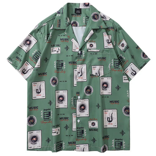 Load image into Gallery viewer, Vintage Hawaiian Shirts Retro Music Player Graphic Printed Beach Blouse Harajuku Summer Casual Baggy Button Up Short Sleeve Tops
