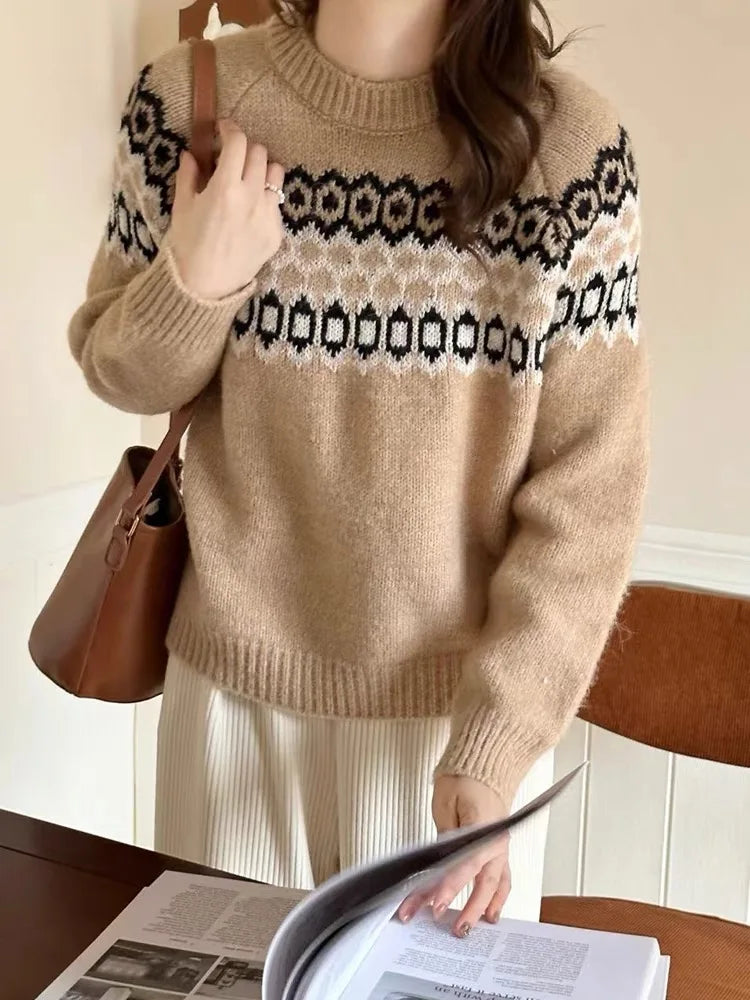 Wool Knitted Pullovers Women Christmas Ladies Ethnic Warm Sweaters Female Loose 2023 Winter New Fashion New Year Clothes C-284
