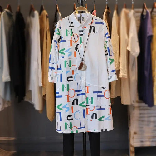 Load image into Gallery viewer, Blouses Women Casual Letter Print Loose Medium Long Women's Shirt 2022 New Long Sleeve Top Fashion Blouses And Shirts
