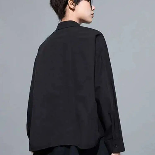 Load image into Gallery viewer, Women Black Color-block Big Size Blouse New Lapel Long Sleeve Loose Fit Shirt Fashion Tide Spring Autumn 2025 1DH0843
