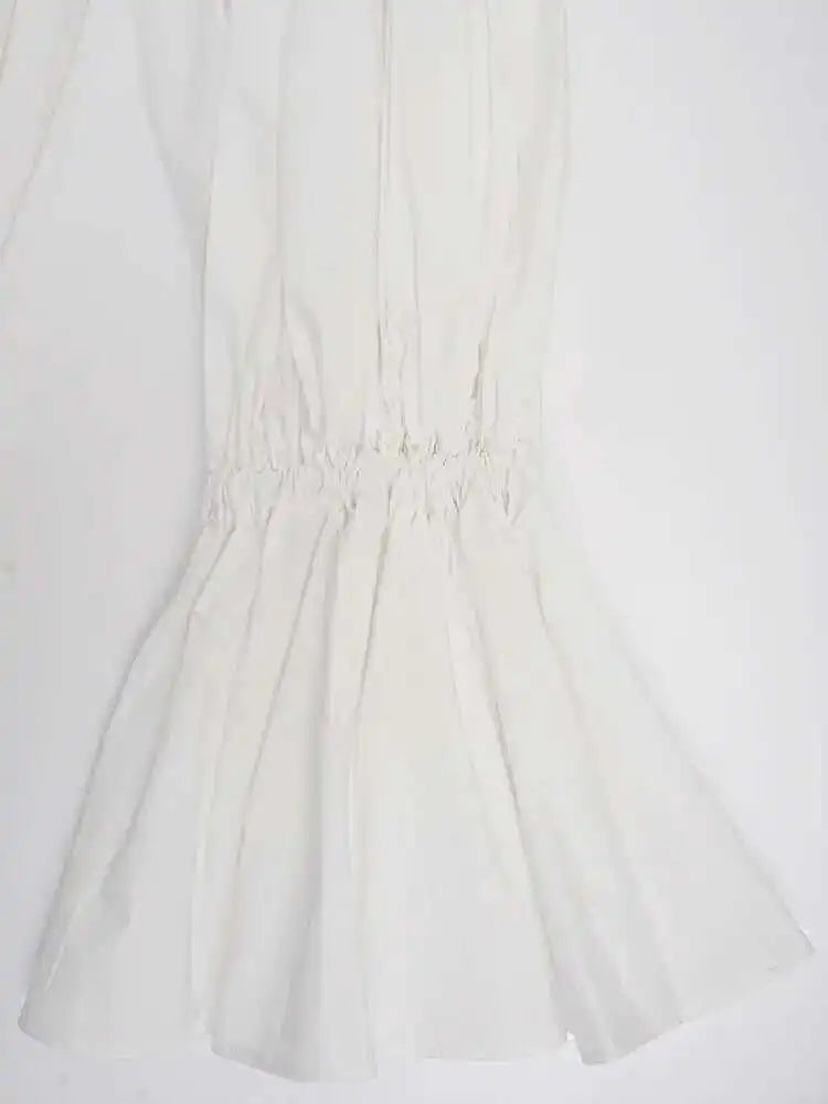 Women White Big Size Elegant Shirt Dress New Stand Collar Long Flare Sleeve Fashion Tide Spring Autumn 2025 CPDB216