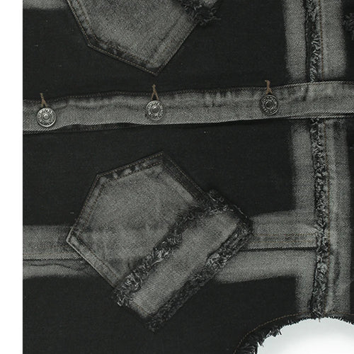 Load image into Gallery viewer, Women Black Denim Burr Mesh Spliced Big Size Vest Dress New Lapel Sleeveless Fashion Tide Spring Autumn 2025   1DJ1352
