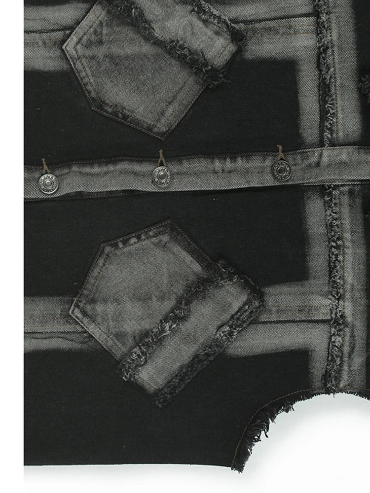 Women Black Denim Burr Mesh Spliced Big Size Vest Dress New Lapel Sleeveless Fashion Tide Spring Autumn 2025   1DJ1352