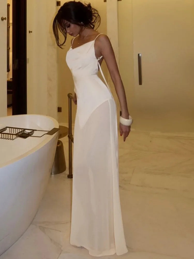 Spaghetti Strap Strapless Sexy Maxi Dress For Women Gown Elegant Off-shoulder Backless High Waist Bodycon Long Dress