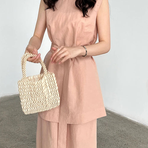 Load image into Gallery viewer, Green Belted Tank Top Half-body Skirt Two Pieces Suit New Round Neck Sleeveless Women Fashion Spring Autumn 2025 1DJ1111
