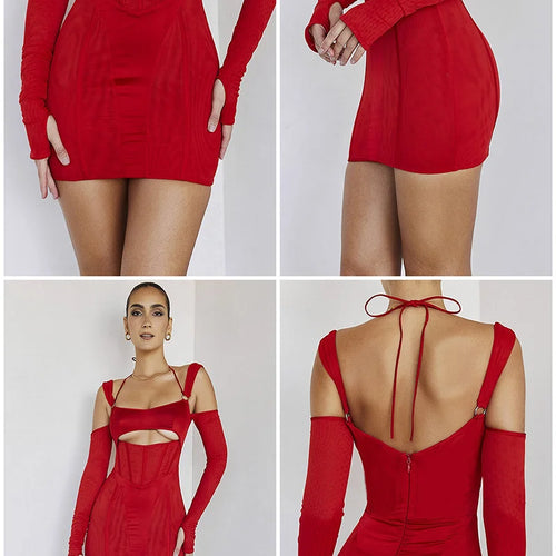 Load image into Gallery viewer, Sexy Hollow Out Backless Mini Dress For Women Elegant Spaghetti Strap Bodycon Party Short Dresses Vestido Clubwear
