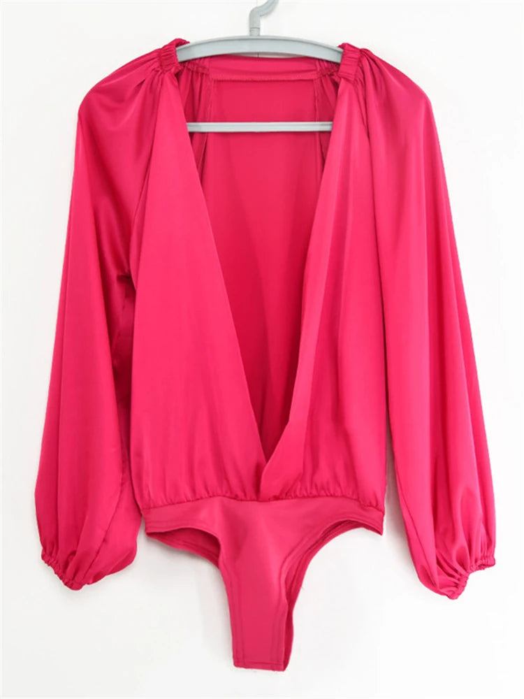 Sexy Deep V-neck Satin Two Piece Set Women Long Sleeve Top Short Skirt Sets Matching Casual Partywear Winter Women Set