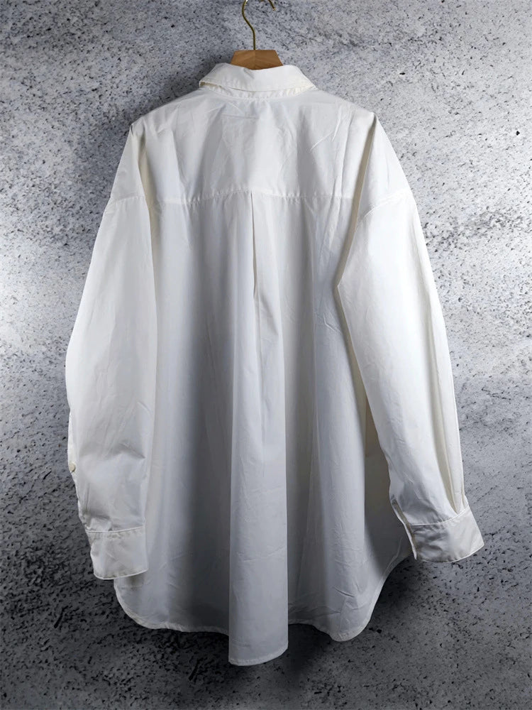 Women Purple Pocket Big Size Long Casual Blouse New Lapel Long Sleeve Shirt Fashion Tide Spring Autumn 2025 1DJ1489