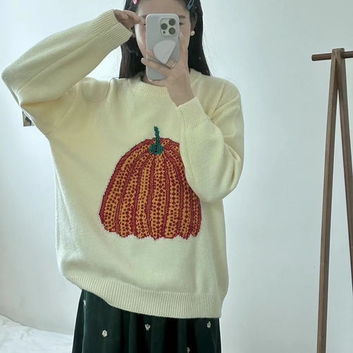 Load image into Gallery viewer, Pumpkin Pattern Sweater Women Knit Top Loose Long Sleeves Warm Autumn Winter Streetwear Fashion Girl Pullover C-279
