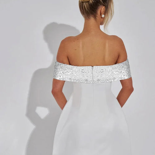 Load image into Gallery viewer, Off-shoulder Sequins Strapless Sexy Mini Dress Women Fashion Sleeveless Backless Sparkle High Waist Club Sexy Dress
