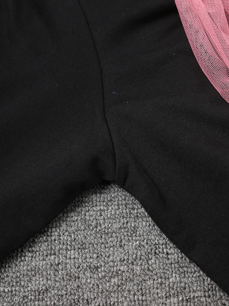 Women Balck Mesh Ruffles Irregular Big Size Mini Dress New Round Neck Long Sleeve Fashion Tide Spring Autumn 2025 CPG3045