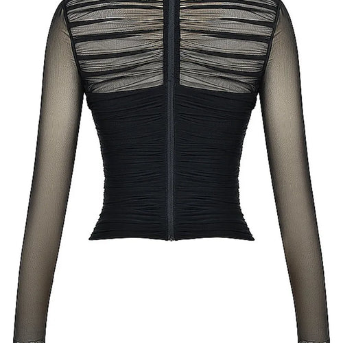 Load image into Gallery viewer, Sheer Mesh Long Sleeve Sexy T-shirt Women 2023 Autumn New V Neck Zipper Layered Skinny Club Party Sexy Tops
